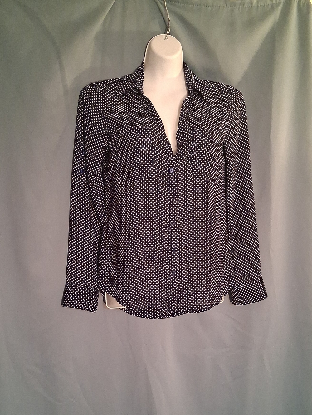 Women’s Black Polka Dot Button-Up Blouse